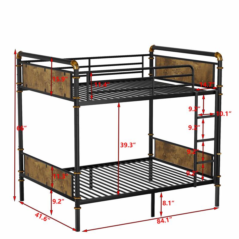 Industrial Detachable Twin XL Metal Bunk Bed with Safety Guard Rails, Black