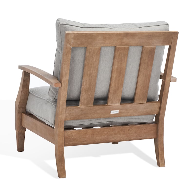 SAFAVIEH Couture Freida Wood Patio Arm Chair - 31.4" W x 35.6" L x 32.6" H - 31"W x 36"D x 33"H