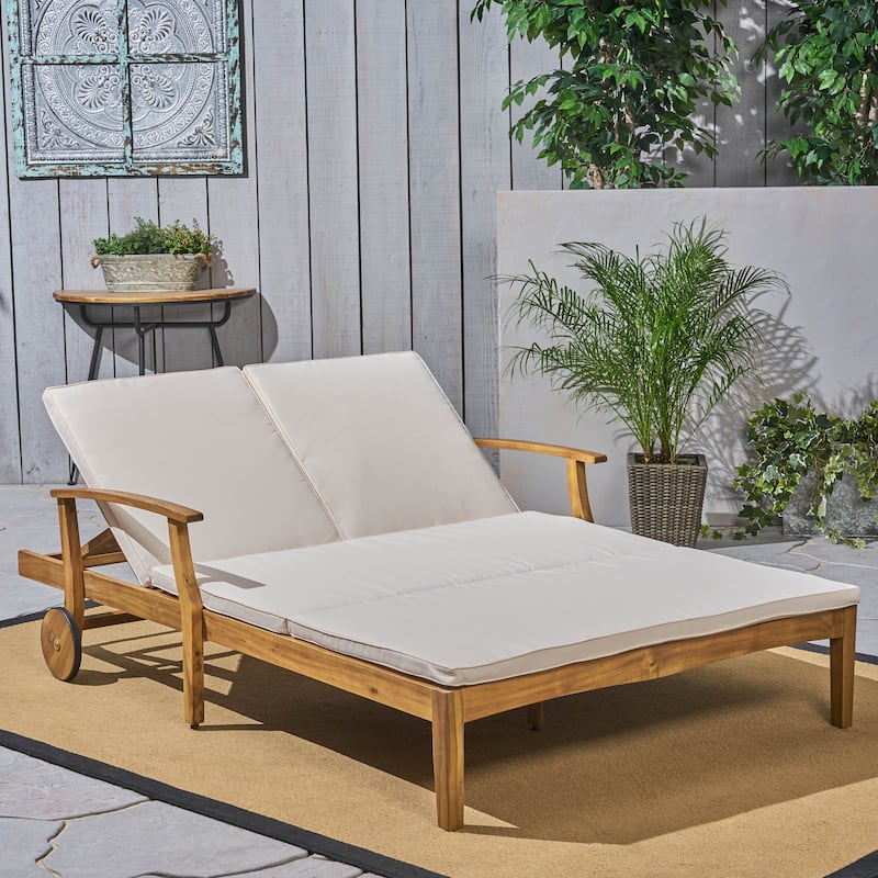 Perla Outdoor Acacia Wood Double Chaise Lounge by Christopher Knight Home