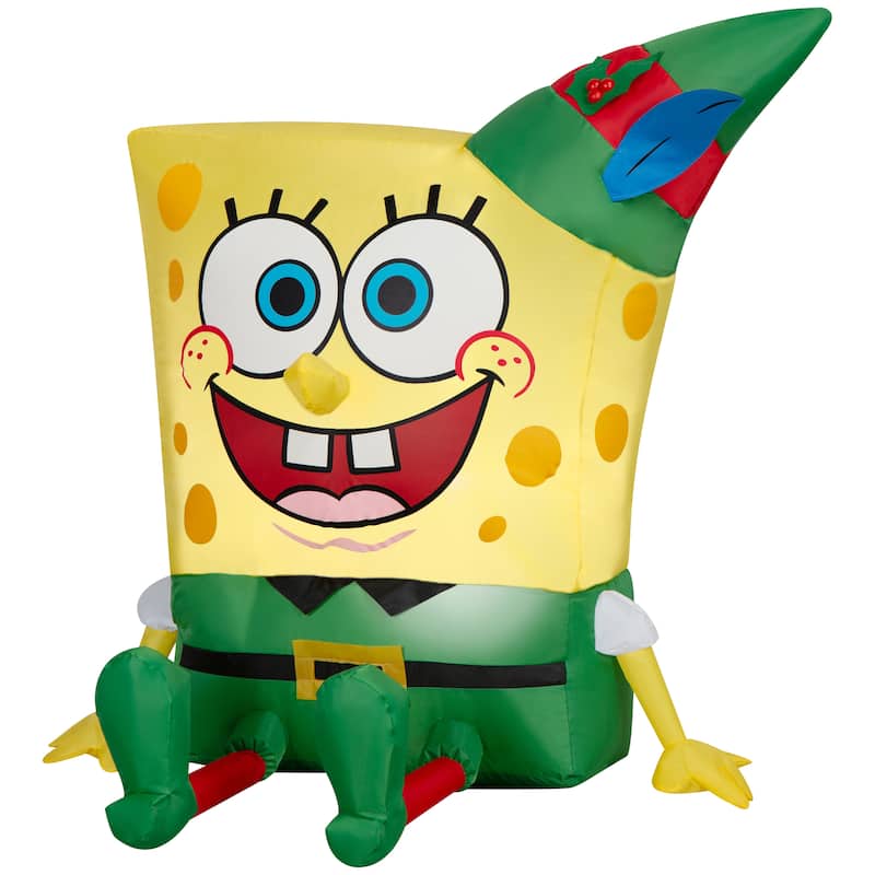Gemmy Christmas Inflatable SpongeBob in Elf Outfit, 3 ft Tall