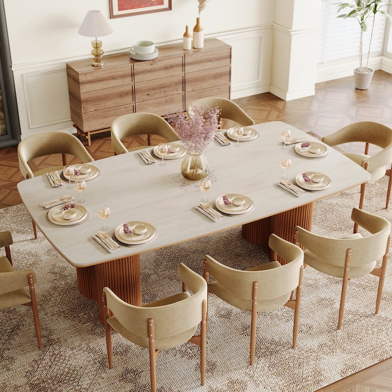 78.7" Rectangle Dining Table, Luxury Sintered Stone Kitchen Table with Solid Wood Legs