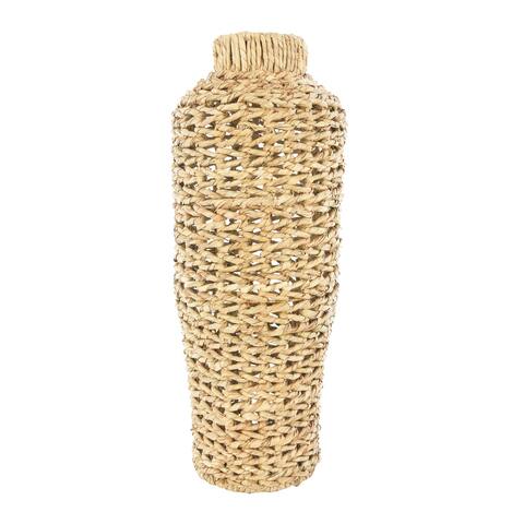 22"H Handwoven Water Hyacinth & Rattan Floor Vase