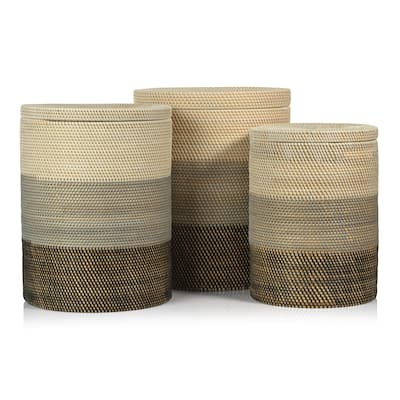 Bari Lidded Rattan Nested Baskets, Set of 3