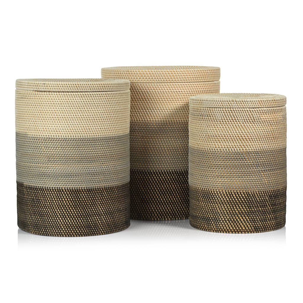 Bari Lidded Rattan Nested Baskets, Set of 3