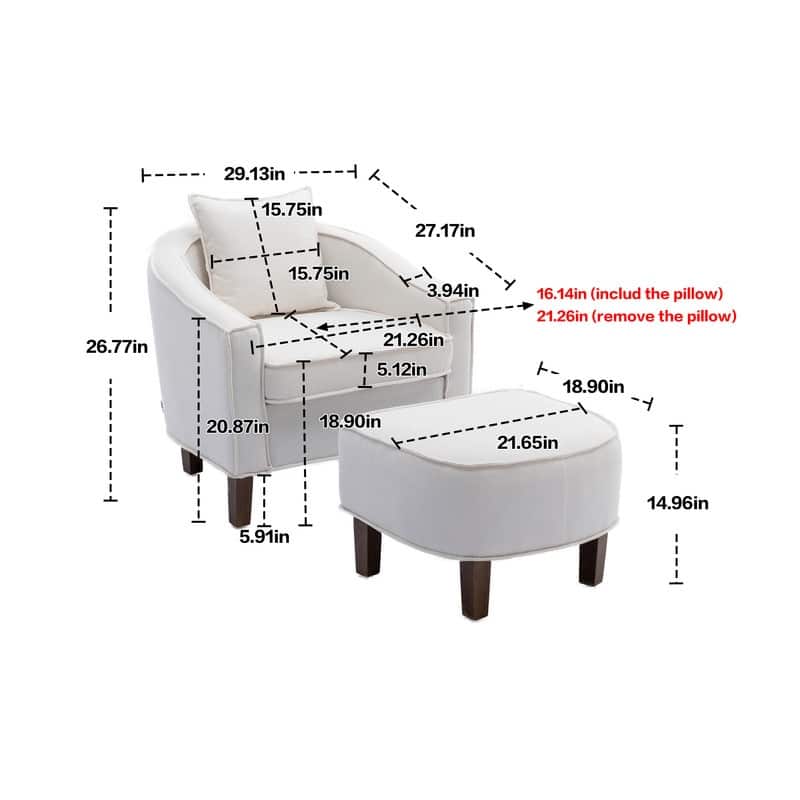 SEYNAR Mid Century Modern Barrel Chair Upholstered Club Accent Chair with Ottoman