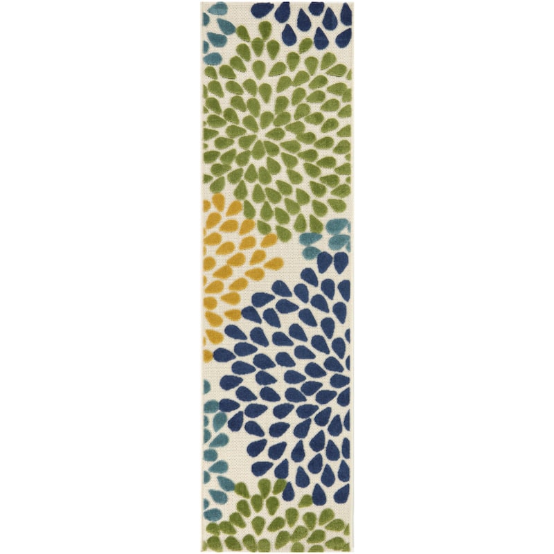 Alison Abstract Floral Indoor/Outdoor Area Rug - 2' x 7' Runner - Blue