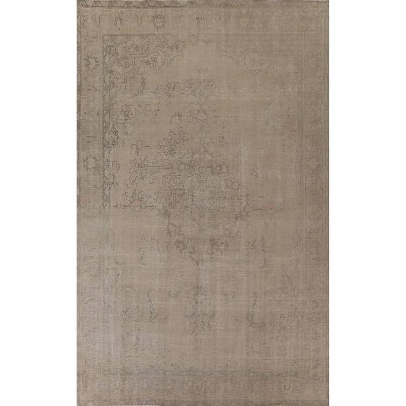 Hand Knotted Oriental 100% Wool Carpet Traditional Medallion Beige & Ivories Tabriz Area Rug - 12' 11'' X 9' 6''