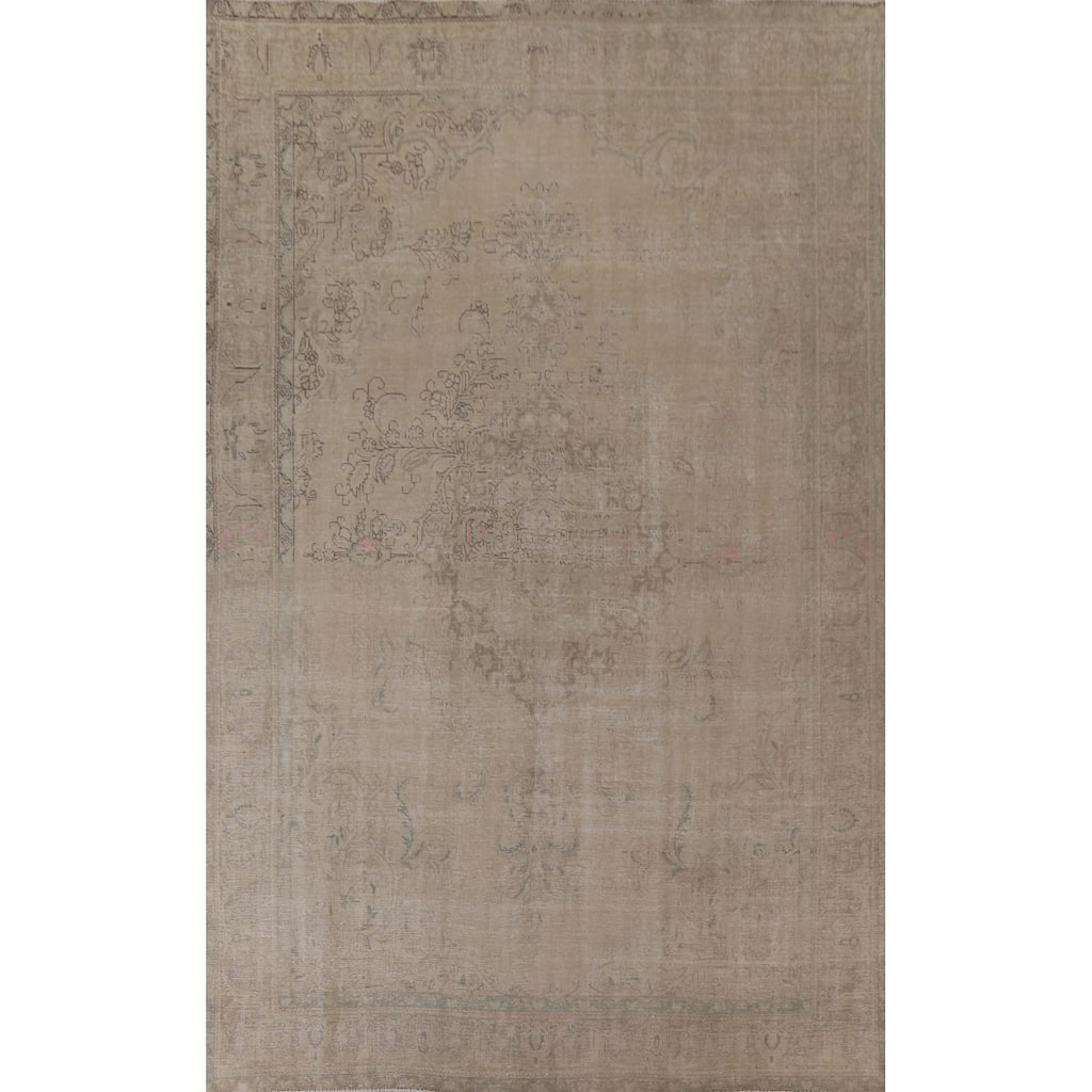Hand Knotted Oriental 100% Wool Carpet Traditional Medallion Beige & Ivories Tabriz Area Rug - 12' 11'' X 9' 6''