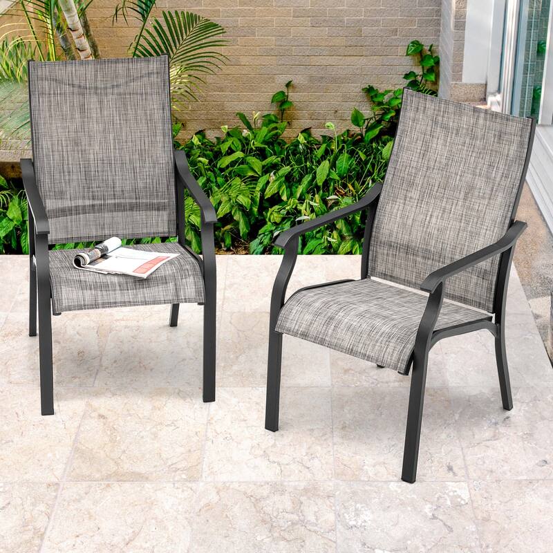 Outdoor 2-Piece Textilene Dining Chairs with Aluminum Frame, Grayish Brown