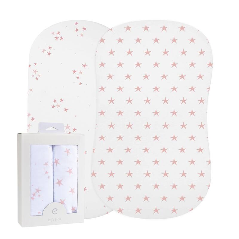 Ely's & Co. Baby Fitted Bassinet Sheet Set - 2 Pack - 32"x 16" - Mauve Pink Stars
