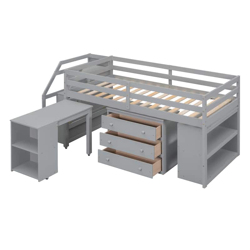 Solid Wood Loft Bed with Desk