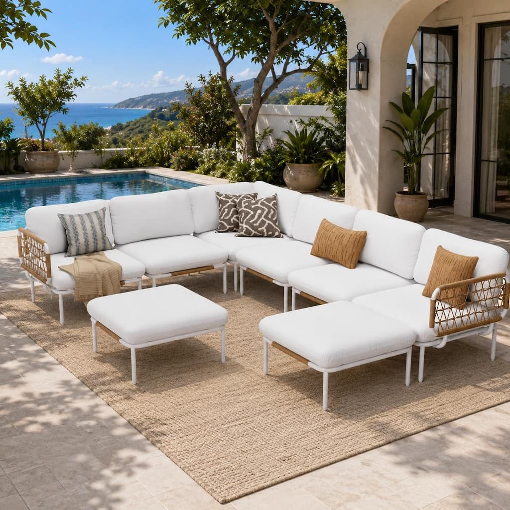 Outdoor All-Weather Aluminum Modular Sectional Sofa Chat Set PE Rattan Patio Conversation Seating Set