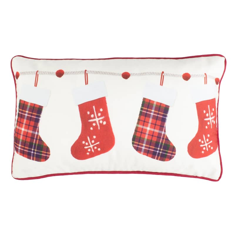 SAFAVIEH Holiday Visnjica Holly Jolly Ivory/Red 12 x 20-inch Decorative Pillow