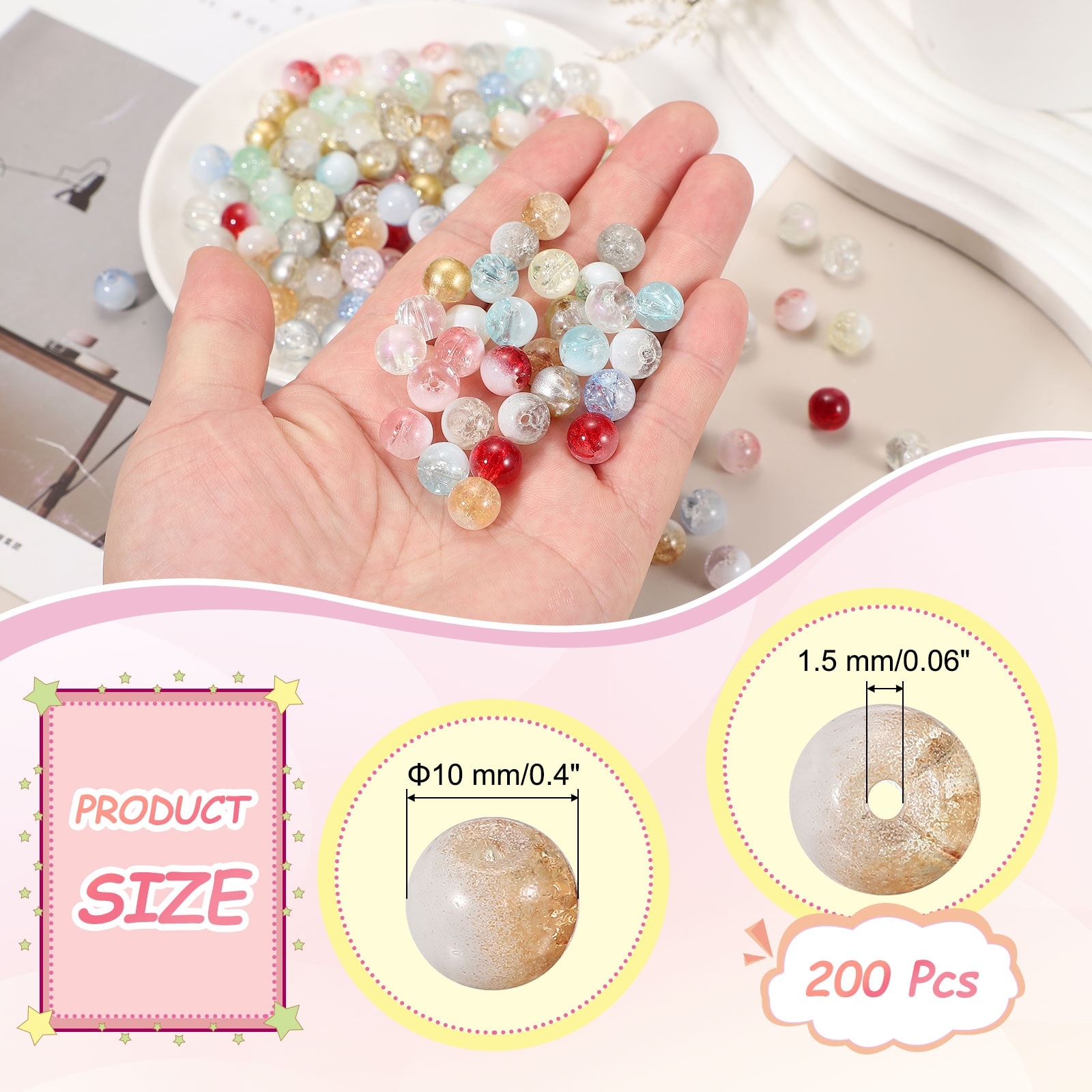 Crackle Glass Beads for Jewelry Making, Round Bead