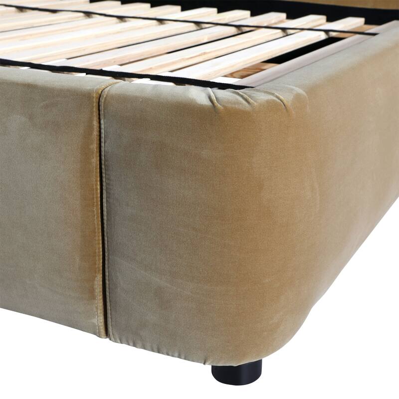 Anchor Polyester Velvet Bed, Camel, Queen
