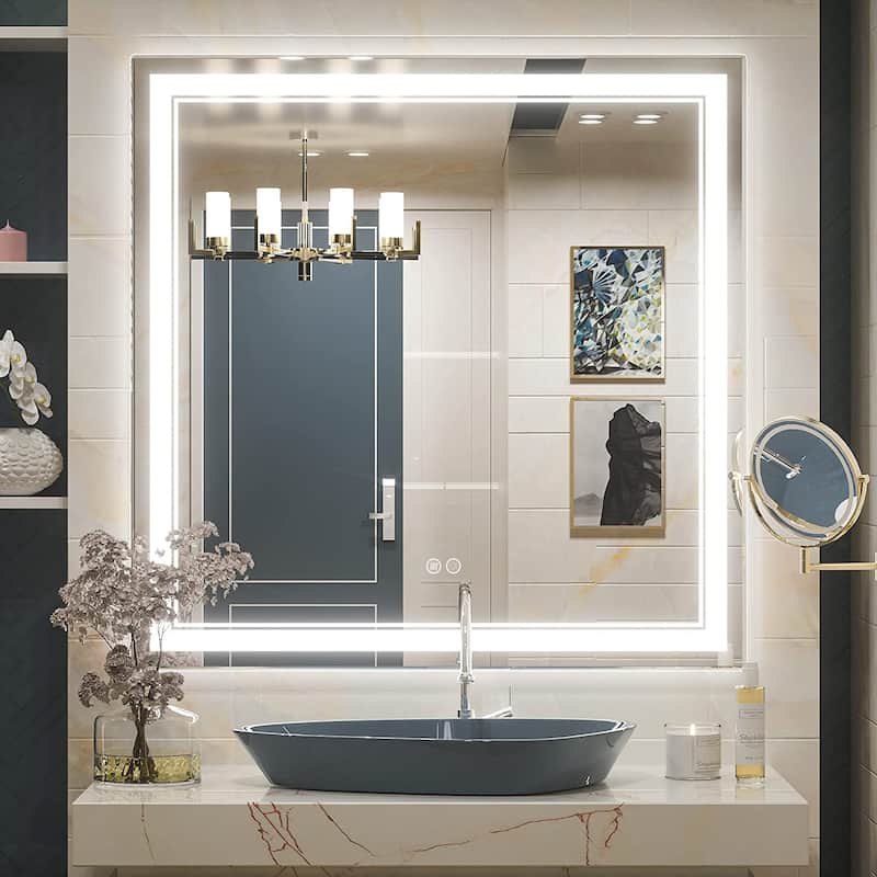 Full Size Front & Back LED Lighted Anti-fog Tempered Glass Wall Bathroom Vanity Mirror - 36" x 36"