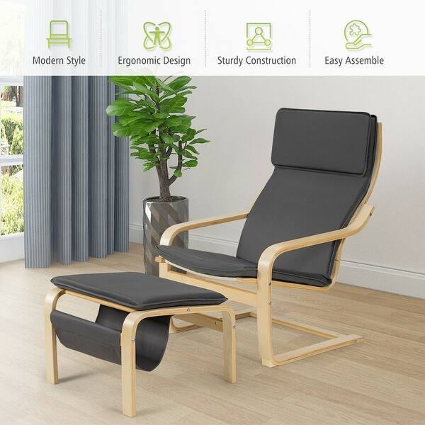 Shop Relax Bentwood Lounge Chair Set With Magazine Rack Overstock 31865596 Grey