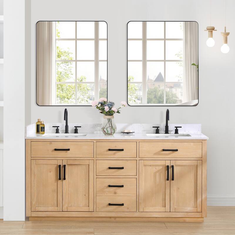 Altair Gavino Bath Vanity with Grain White Composite Stone Top and Mirror