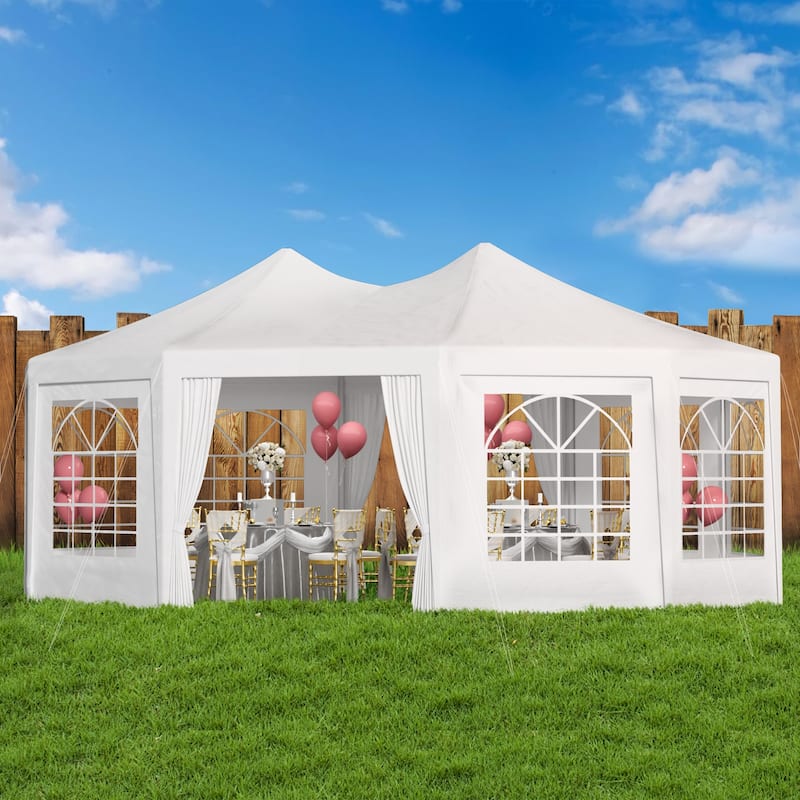 EROMMY 26x19 Adjustable Sidewall White Pavilion Gazebo Tent for Outdoor Party Shelter - 26' x 19'-Pointed-top