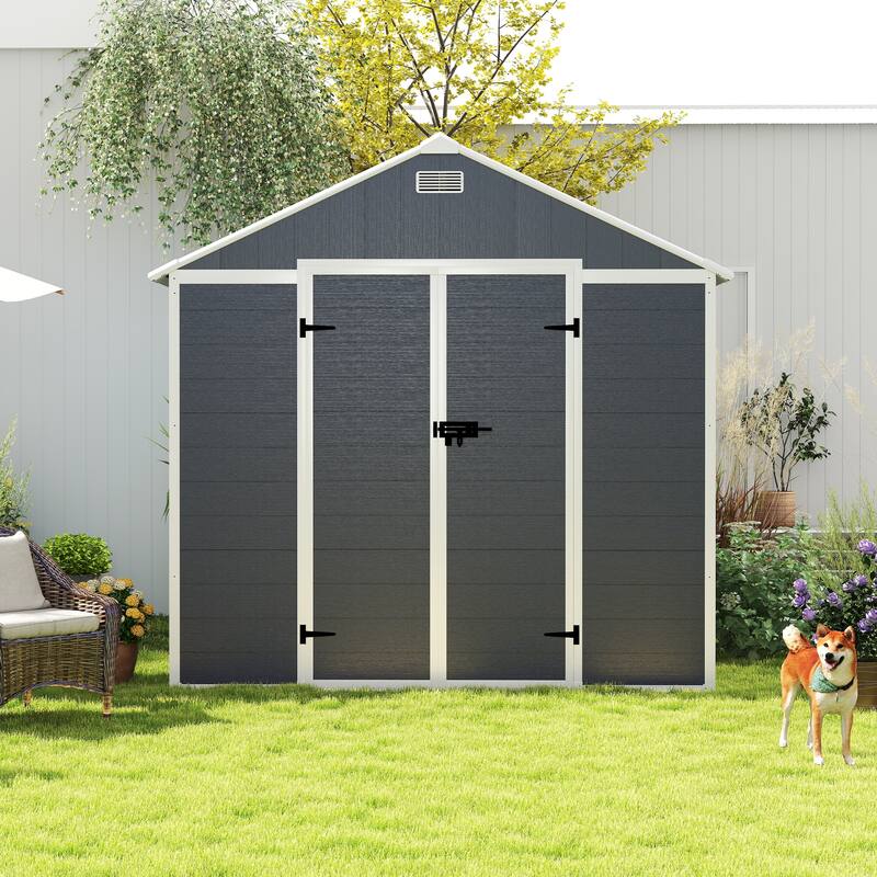 8*8ft Resin Storage Shed, High Quality PP Material, Waterproof, Rust And UV Proof, Large Storage Space, 12mm Thick PP Board