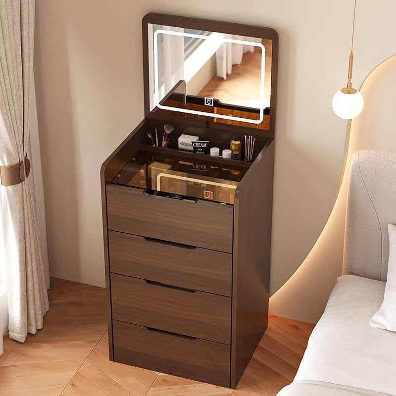 Anmytek 3 in 1 Compact Vanity Desk Flip Top Mirror 3 Drawers Glass Desktop Makeup Dressing Table