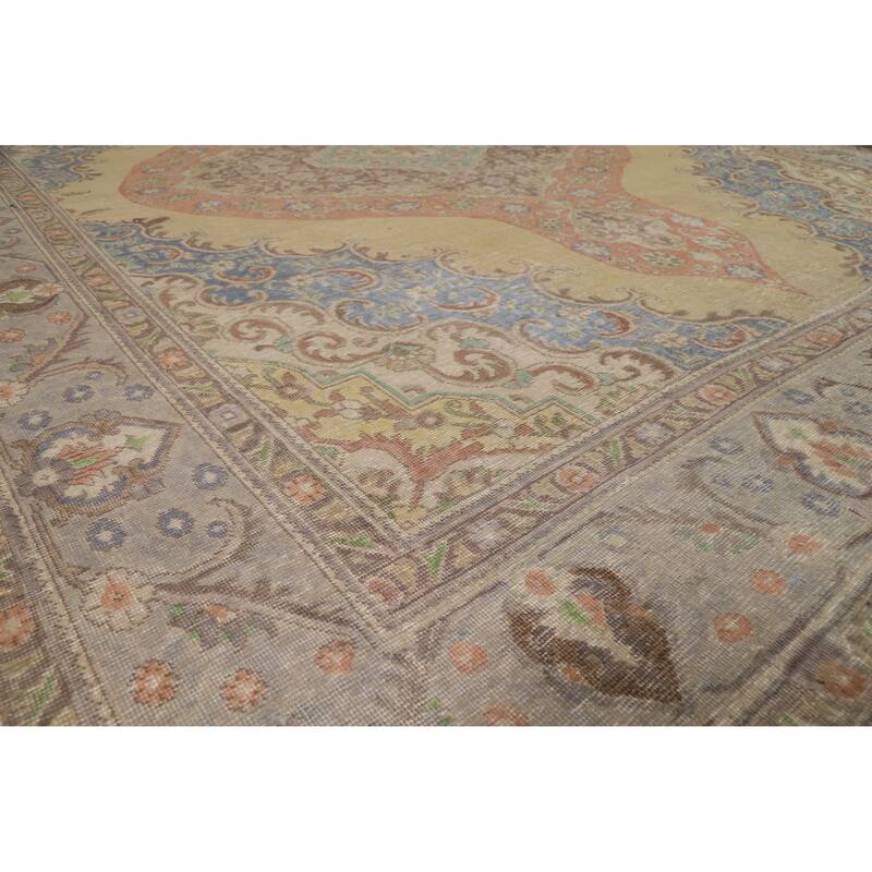 Medallion Tabriz Persian Vintage Rug Handmade Wool Carpet - 9'5" x 12'2"