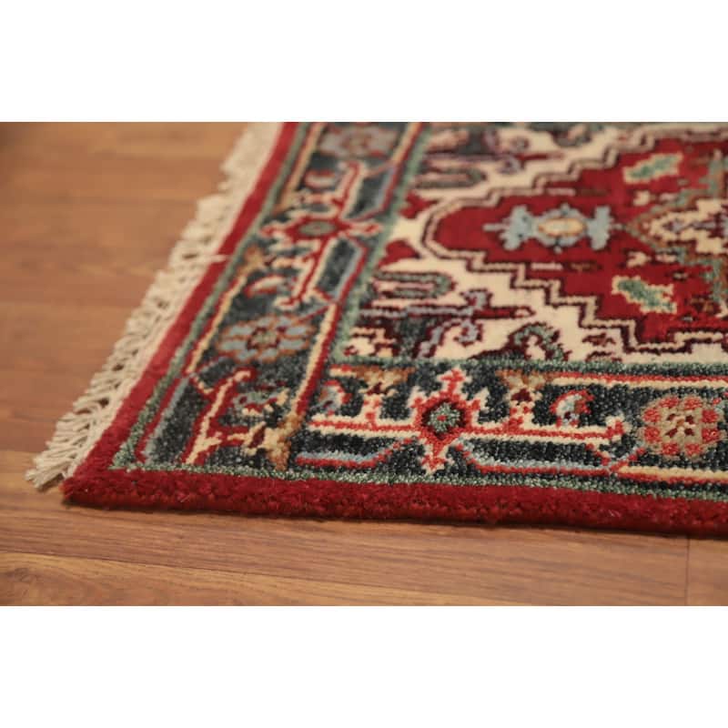 Hand Knotted Oriental 100% Wool Carpet Traditional Medallion Red Heriz (serapi) Area Rug - 3' 0'' X 2' 0''