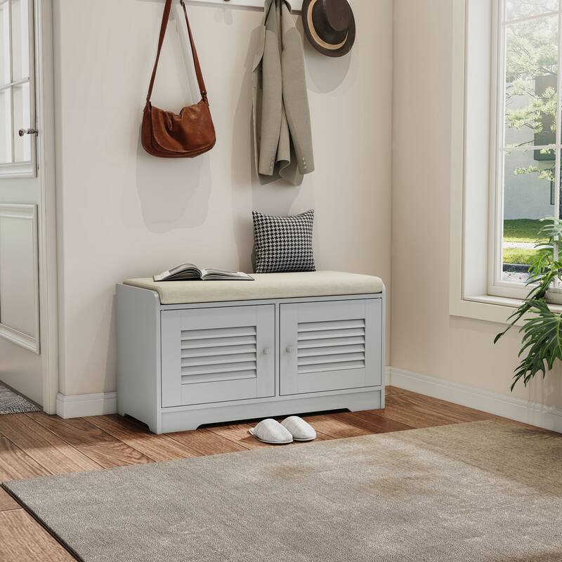 Entryway Bench with Shoe Storage, Shoe Bench with Cushion, Adjustable Shelves