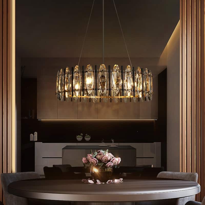 Modern 6-Light Drum Crystal Chandelier for Dining Living Room Bedroom - Dia. 24.8" x H 7.5"