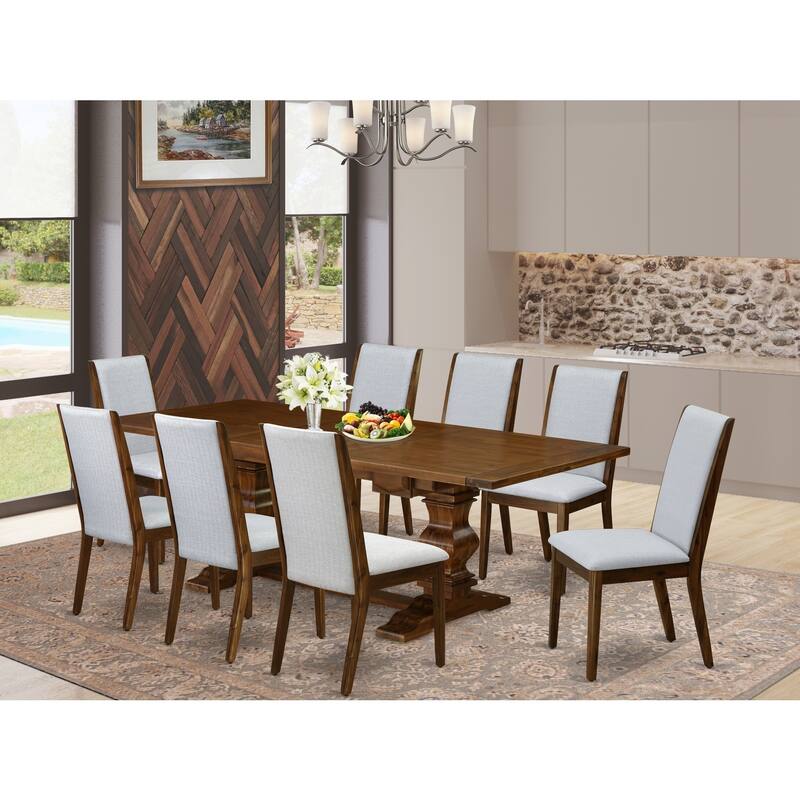 9-Piece Dinette Set with Linen Fabric Chairs - Antique Walnut Dining Table & Chairs Set - Modern Kitchen Table Set