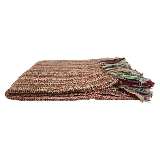 Home&Manor Handcrafted Wool & Cotton Throw Blanket Ember Bloom