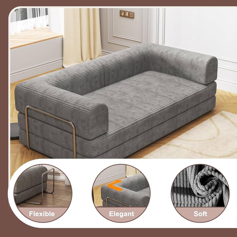 Convertible Corduroy Sleeper Sofa Bed, with Fixed-Shape Frame