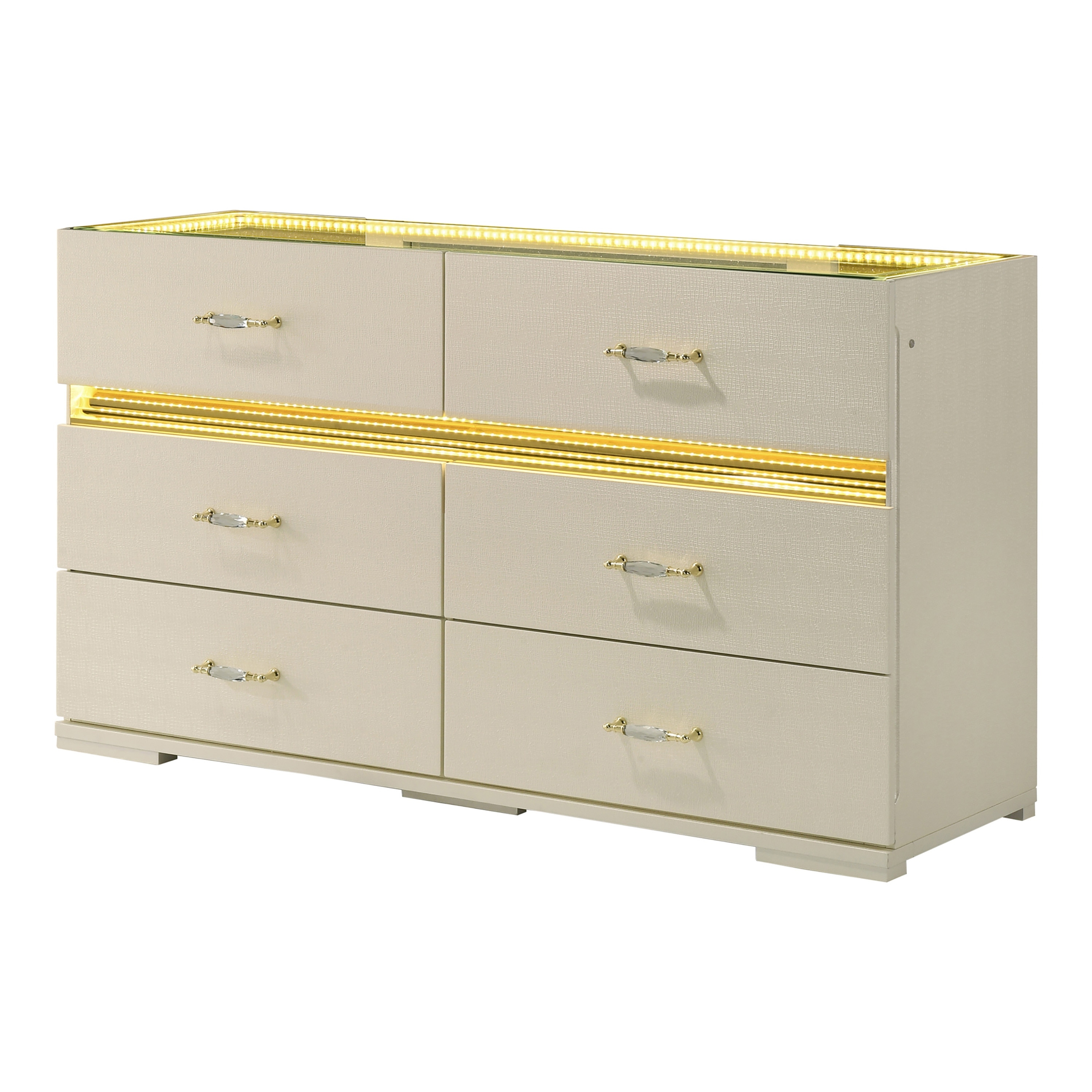 Furniture of America Saven Modern Beige Solid Wood 6-Drawer Dresser with LED Light
