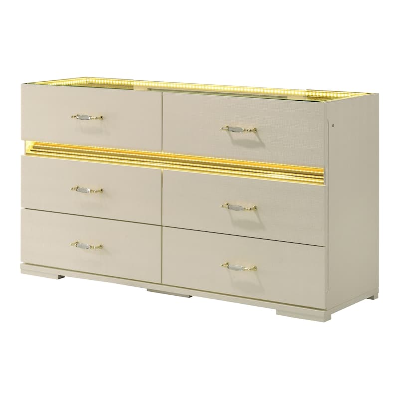 light beige dresser Henley Scalloped Edge 6 Drawer Wide Dresser, Light Sand