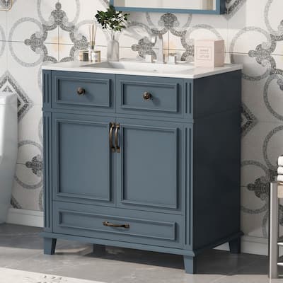 Bathroom Vanity with Resin Sink, Bathroom Cabinet with Soft Closing Doors, Bathroom Vanity Set with Solid Wood Frame