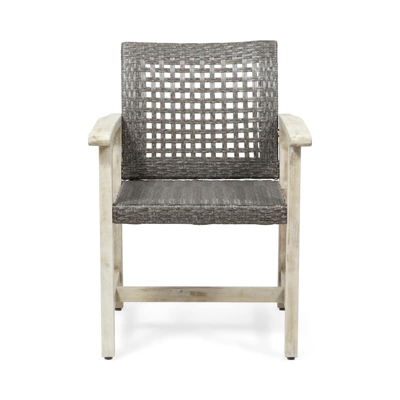 Roomfitters Outdoor Dining Chairs Set of 2, Acacia Wood Patio Armchairs with Woven Seat and Backrest
