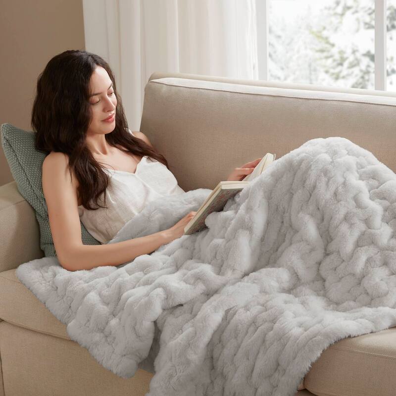 Madison Park Ruched Fur Throw