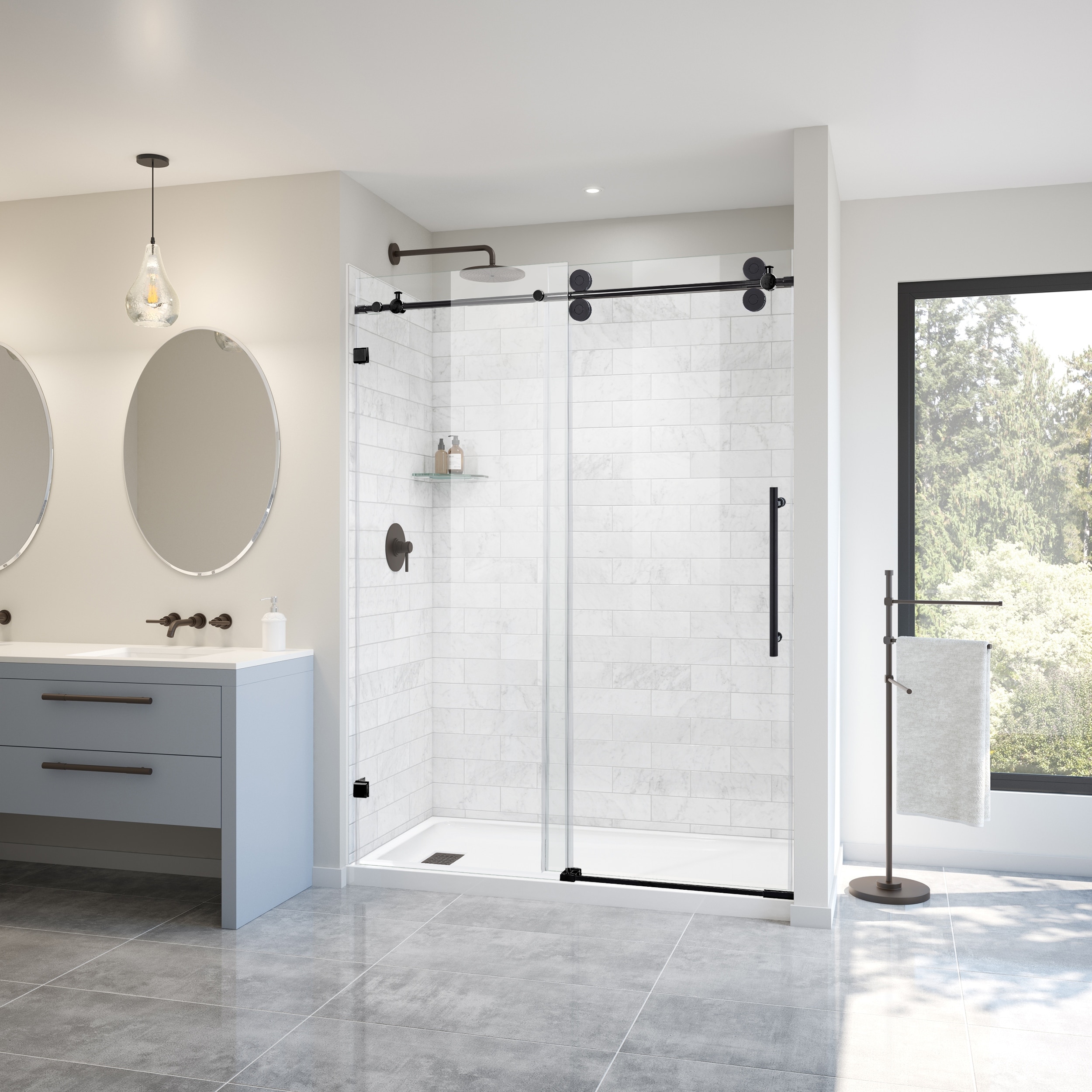 Sliding Frameless Shower Door with Stainless Steel Hardware - Bed Bath \u0026  Beyond - 38403963, image size:2500x2500