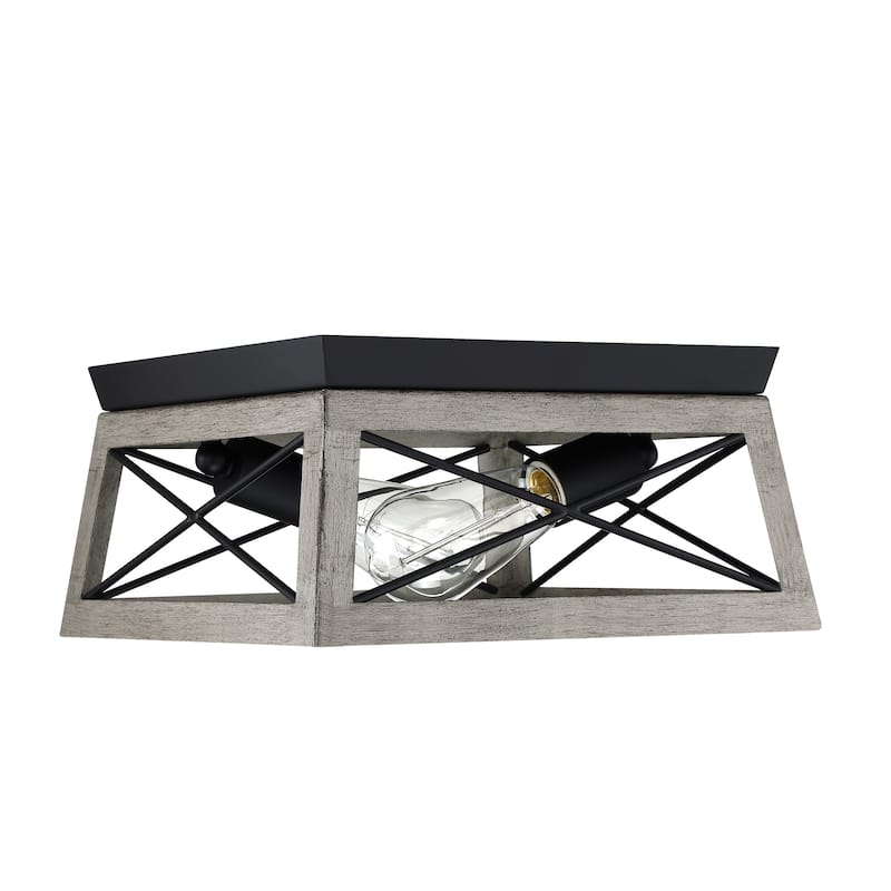 2 Light Caged Square/Rectangle Flush Mount Fixture