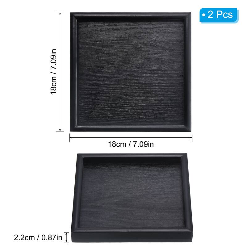 2pcs Wood Serving Tray Square Decorative Platter Home Kitchen Table - 7 Inch