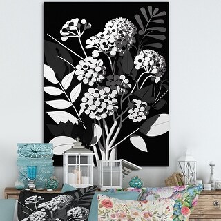 Designart "Black And White Graphic Flowers I" Floral Canvas Wall Art ...
