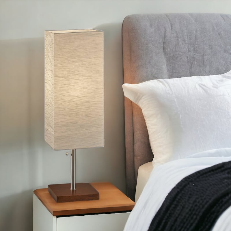 Solid Wood Base Table Lamp with Paper Square Shade and Pull Chain - 8” x 8” x 25” (D x W x H)