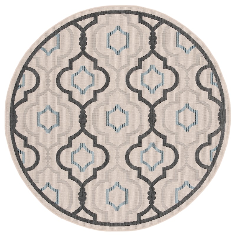 SAFAVIEH Courtyard Oyvor Indoor/ Outdoor Waterproof Patio Backyard Rug - 5'3" Round - Ivory/Black