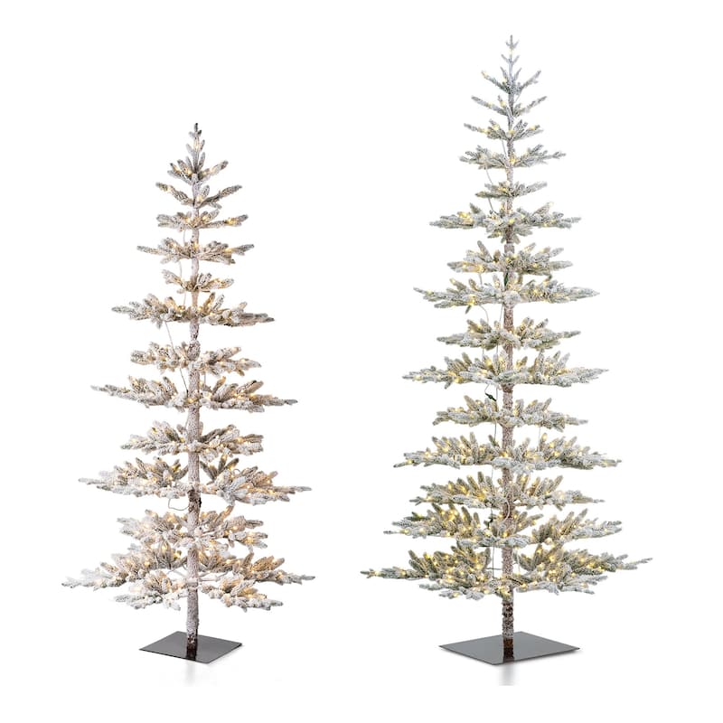 Glitzhome 6ft/7ft/9ft Deluxe Pre-Lit Flocked Slim Fir Artificial Christmas Tree with Warm White Lights