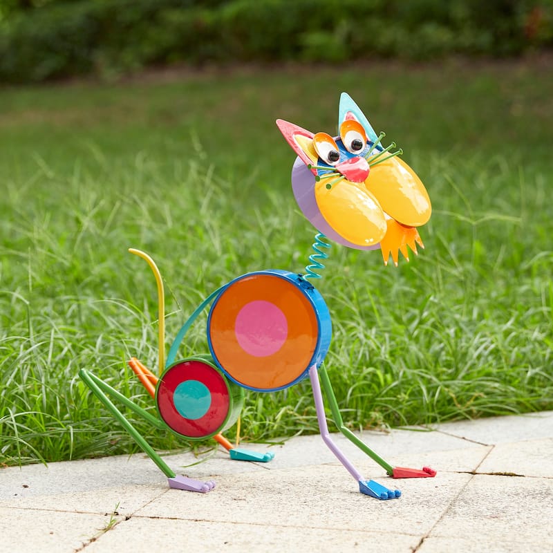 Glitzhome 17"H Metal Novelty Puppy Dog Cat Garden Statues Outdoor Patio Decor