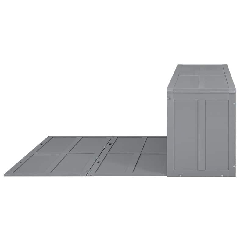 Queen Size Mobile Murphy Cube Cabinet Bed with Rotable Desk, Solid Wood Murphy Bed Chest Platform Murphy Bed for Guest Room