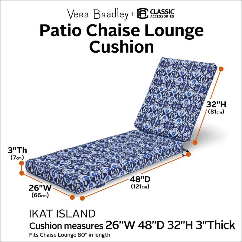 Vera Bradley by Classic Accessories Water-Resistant Patio Chaise Lounge Cushion