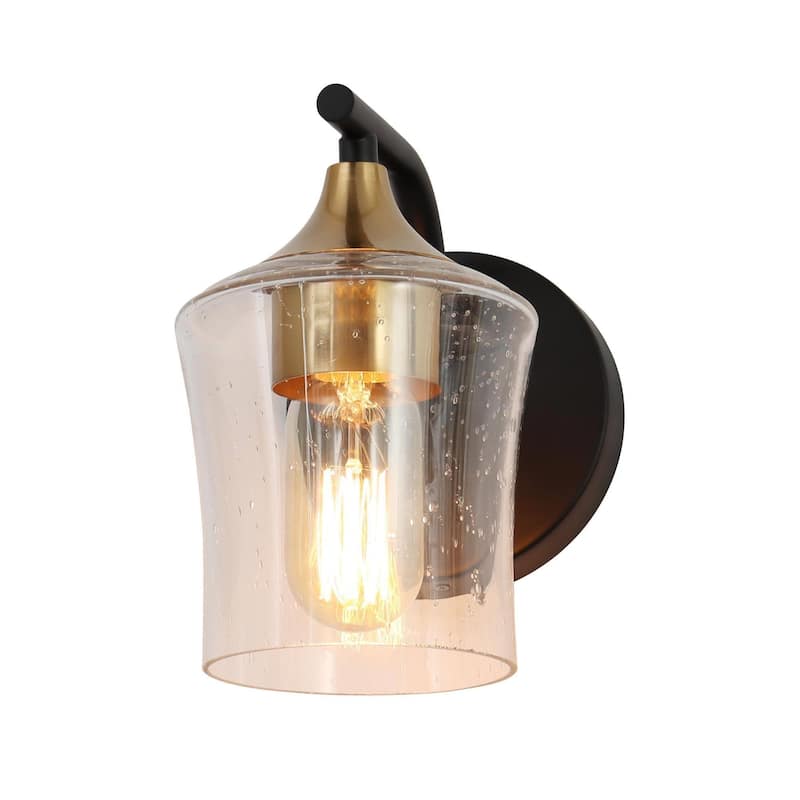 Modern 1-Light Black Gold Wall Sconce Glass Vanity Lights for Bathroom
