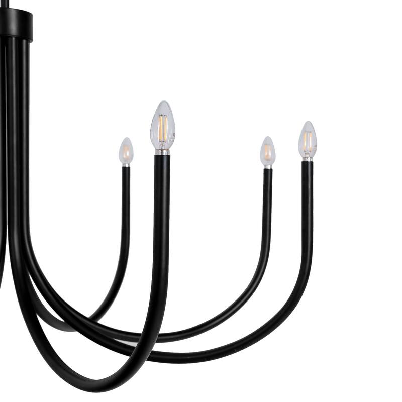 Modern Black 8 Light Chandelier Large Candle Lighting for Dining Room - Matte Black - W44.1"xH25.2"