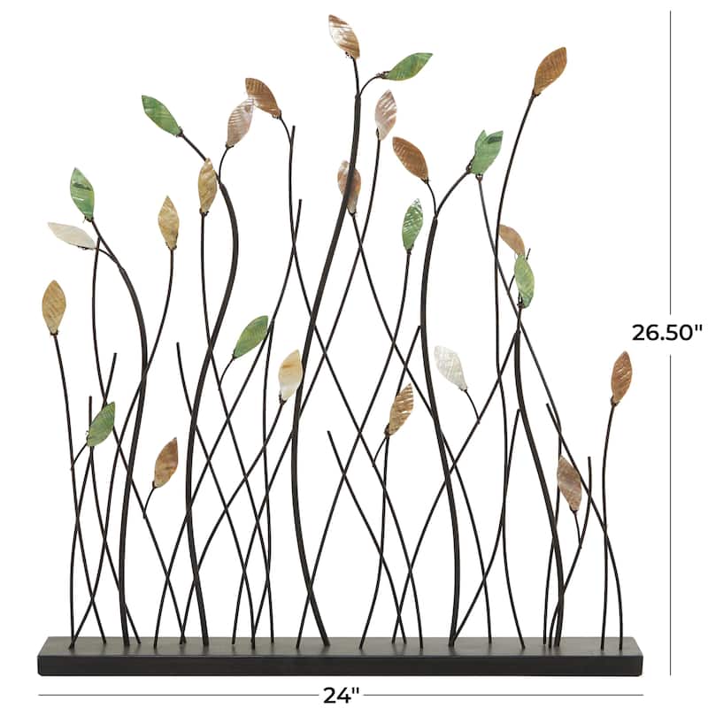 Metal Leaf Decorative Sculpture with Black Base - Black - Roche River Decor